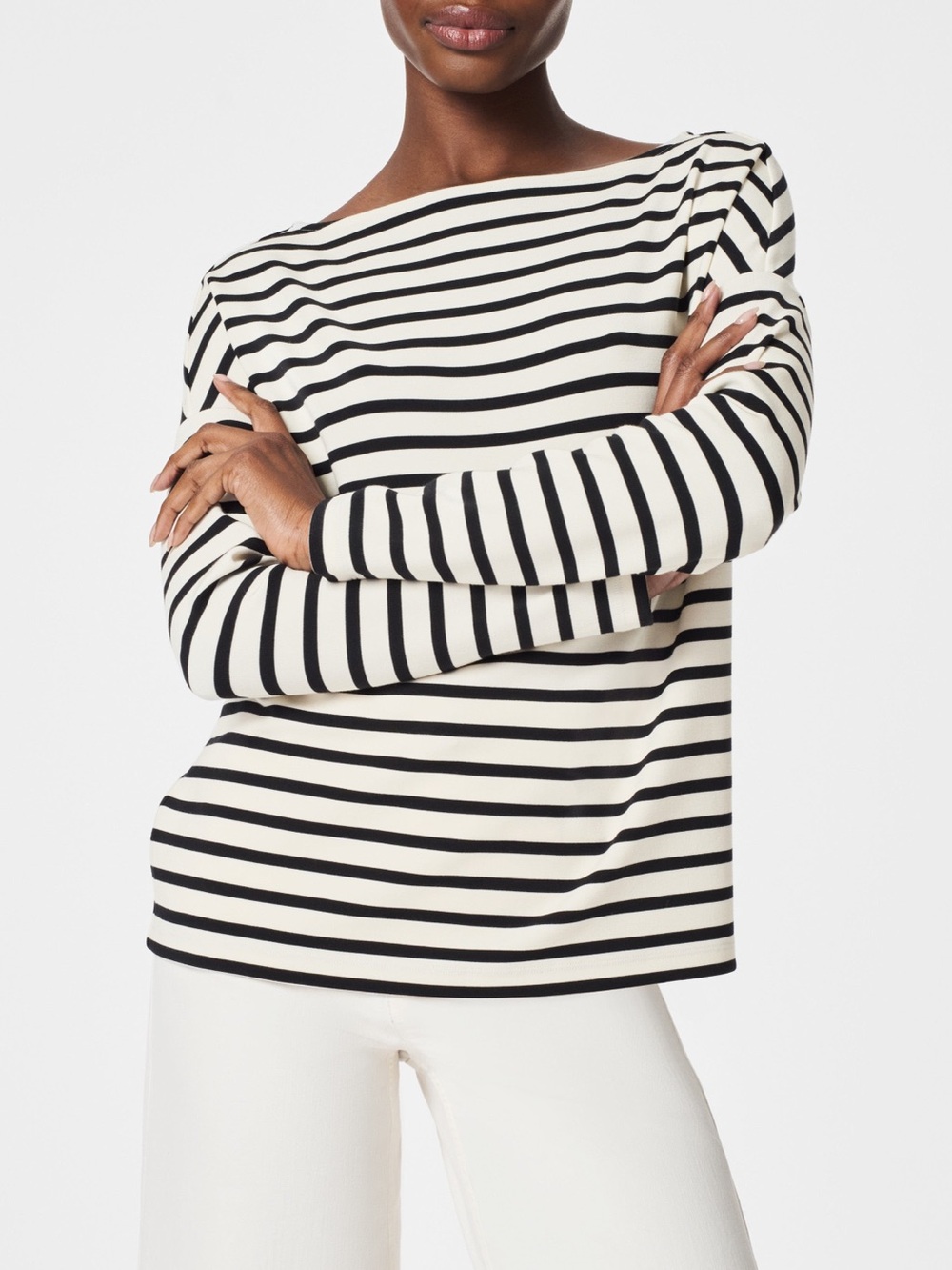 SPANX AirEssentials Boat Neck Top in Very Black Stripe | 2X | EUC